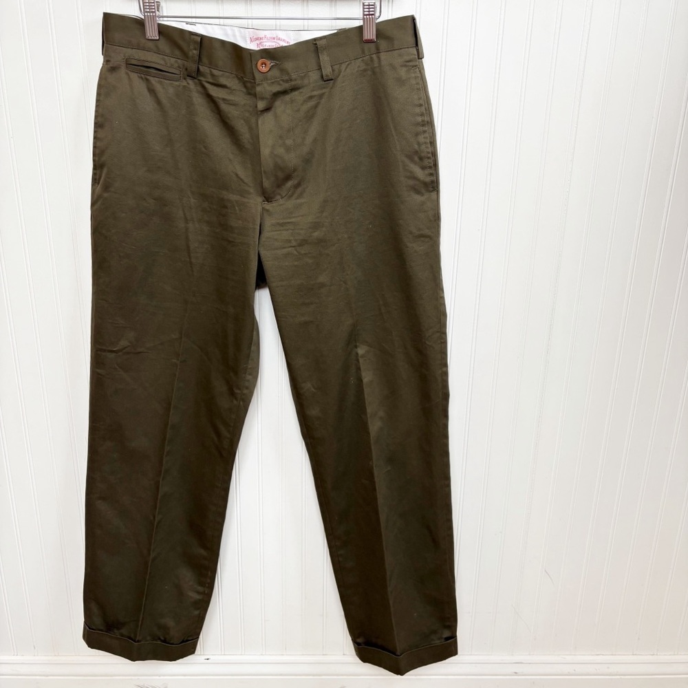 CC Filson 14015 Green/Brown Khakis Flat Front Cuffed Hem Dress Pants Men’s 34